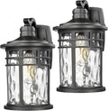 Darkaway 2pcs Large Outdoor Porch Lights Wall Mount 15inch Outside Light Fixtures Sconces Wall Lighting with Water Ripple Glass Waterproof Exterior Lights for Patio Yard Garage
