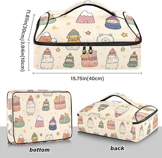 Casserole Carrier Cute AlpacasInsulated Casserole Carrier for Hot or Cold Food Thermal Lunch Tote for Potluck Parties Picnic Beach Fits 9 x 13 Inches Baking Dish