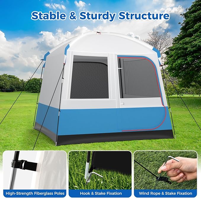 Goplus 3-5 Person Camping Tent Portable Cabin Shelter w/Large Double-Layer Mesh Front Door Mesh Screen Windows Carry Bag Waterproof &amp Windproof Large Family Tent for Backpacking Hiking Trip