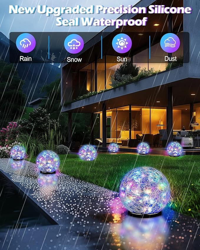 Coroor Garden Solar Ball Lights Outdoor Waterproof 50 LED Cracked Glass Globe Solar Power Ground Lights for Path Yard Patio Lawn Outdoor Decoration Landscape Colorful(2 Pack 4.7'')