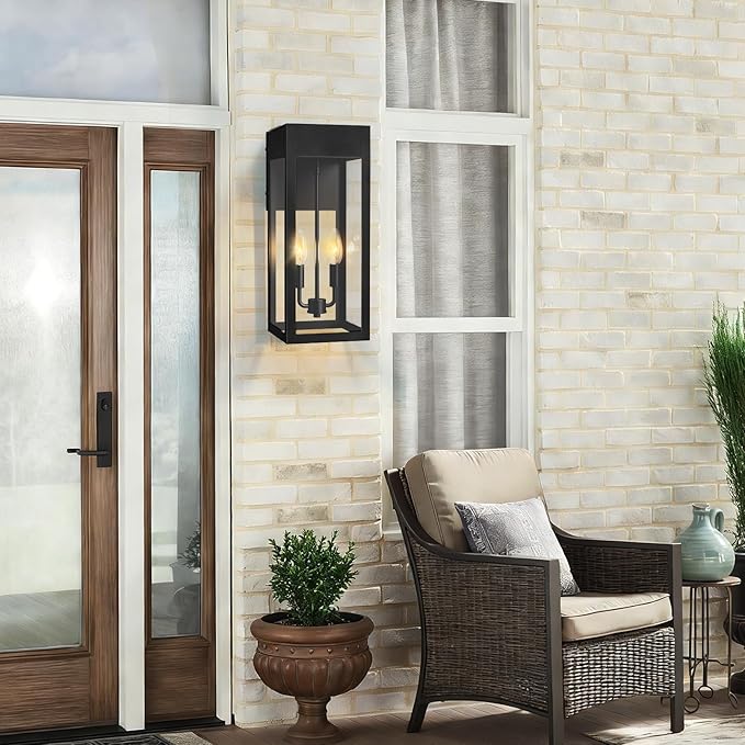 2-Pack 17.87 Extra Large Outdoor Wall Lights with GFCI Outlet Black 2-Light Porch Lights Outdoor Waterproof Exterior Lamp with E12 Sockets for House Porch Patio Garage