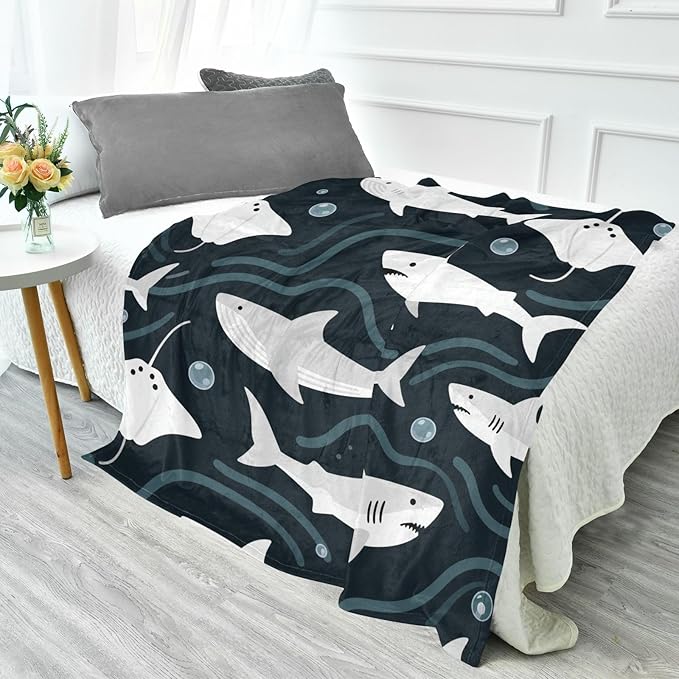 Blankets For Couch Childish Shark Animal Dark Blue Girl Throw Blanket 50x70