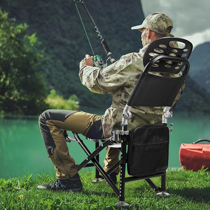 Backpack Fishing Chair | 13 Gear Rise Fall 21cm Adjustment Fishing Chair with Backrest Rod Holder Folding Fishing Deck Chair Fisherman Giftfor Camping Fishing or by The Beach and Swimming Pool