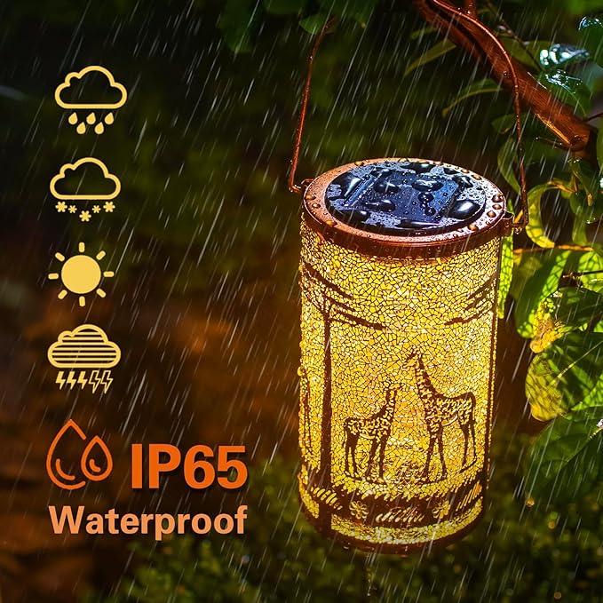 Giraffe Solar Lanterns Outdoor Waterproof Hanging Solar Lights Giraffe Gifts for Women Men Metal Decorative LED Giraffe Lanterns for Garden DecorYardPatioLawnTabletopPathwayLandscape