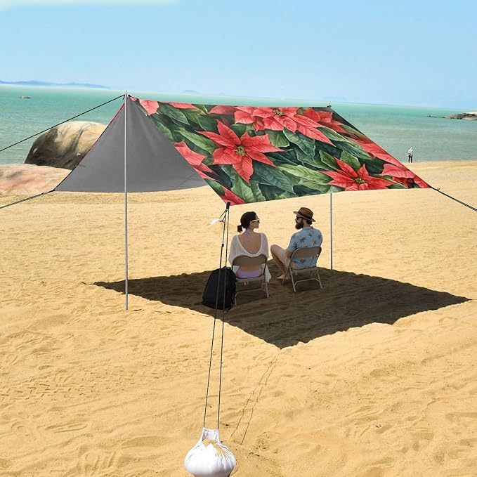 Poinsettia Christmas FlowerCamping Sun Shelters 9.2 x 10.5 FT Beach Canopy Tent Sun Shade with Carrying Bag for Camping Trips Fishing Backyard Fun or Picnics 21341262