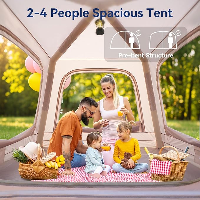 Inflatable Tent for Camping Waterproof Oxford Large Blow Up Hot Tent with Pump Easy Setup Inflatable Glamping House Air Tent for Family 4/6/8/10/12 People