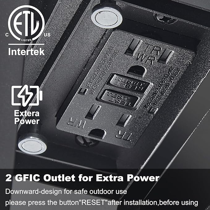 Porch Light with GFCI Outlet: 2 Pack Motion Sensor Porch Lights Outdoor with Remote Control Dusk to Dawn Exterior Lighting Fixtures Black Modern Outdoor Wall Lights for House Garage Patio