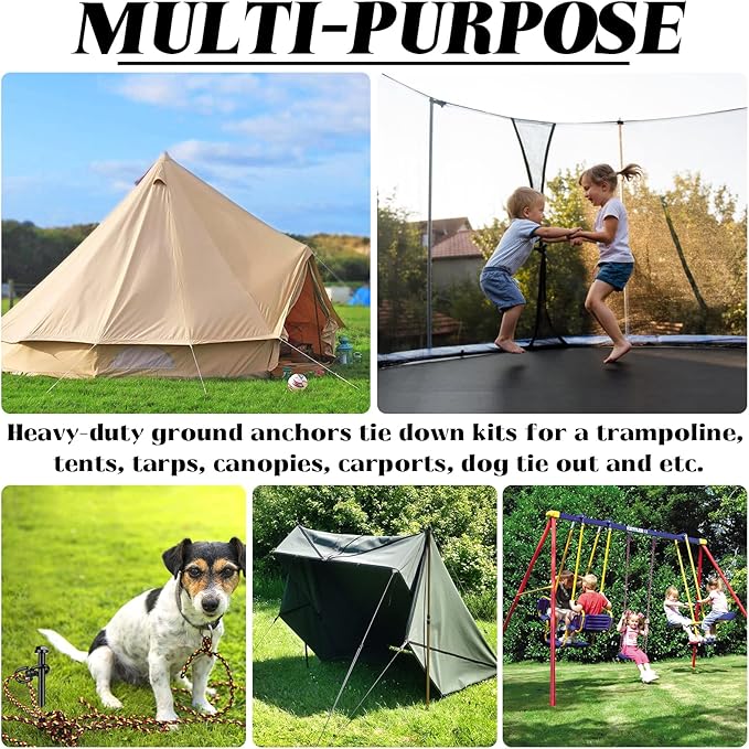 6 Pack Ground Anchor Heavy Duty Earth Anchors with T Handle Hex Wrench &amp Power Nut Driver Metal Stakes Ground Anchors Screw in for Swing Trampoline Tents Securing Animals