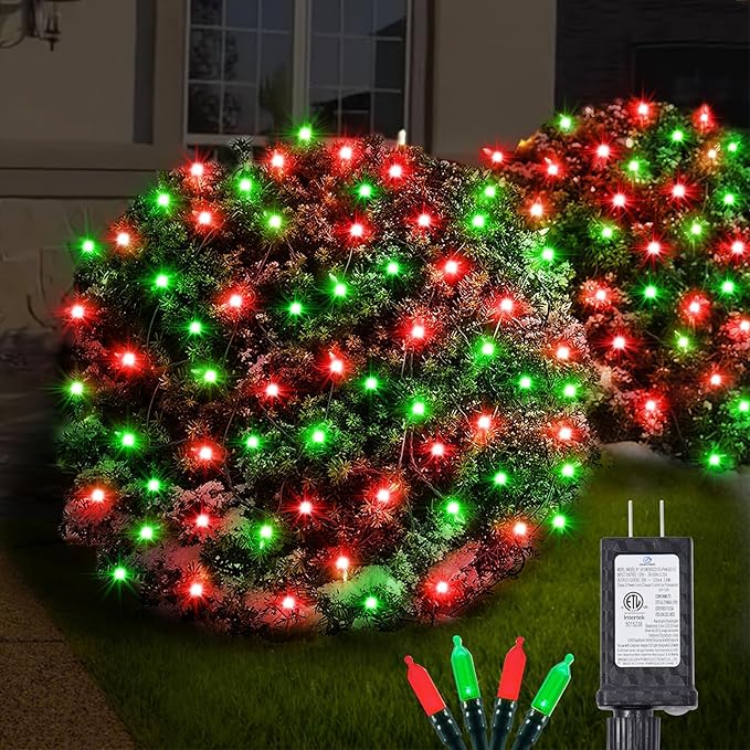 120Led Christmas Net Lights Outdoor 5ft x 6ft Connectable 8 Modes Waterproof 29V Plug in Black Wire Mesh Net Christmas Lights for Bushes Shrubs Yard Trunk Xmas Tree Christmas Decorations (Red&ampGr