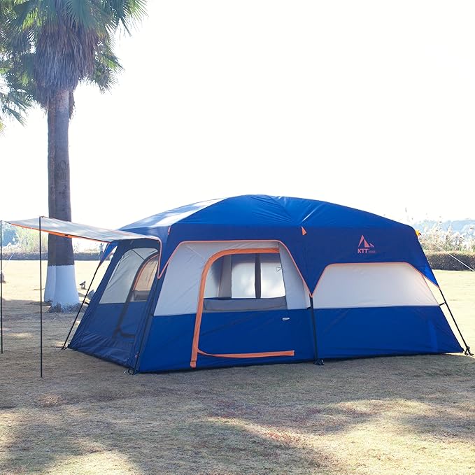 KTT Extra Large Tent 10-12-14 Person(B)Family Cabin Tents2 Rooms3 Doors and 3 Windows with MeshStraight WallWaterproofDouble LayerBig Tent for OutdoorPicnicCampingFamily Gathering
