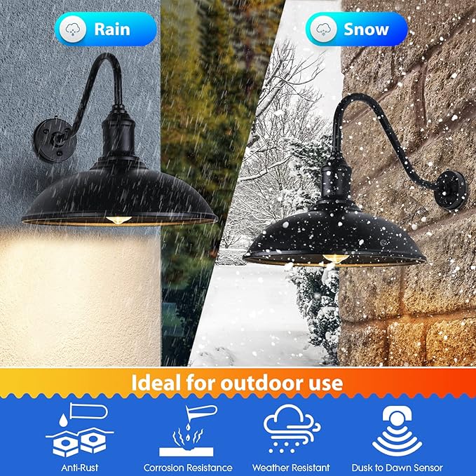 Dusk to Dawn Exterior Farmhouse Lighting 21 Barn Light Fixture for House with Anti-ponding Bottom Barn Gooseneck Lighting for Garage Patio Porch (21 Diameter 1 PC)