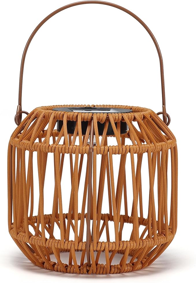 Solar Outdoor Rattan Lanterns Decorative Hanging Lights for Patio Garden Backyard（Two Pack）(Style 1)