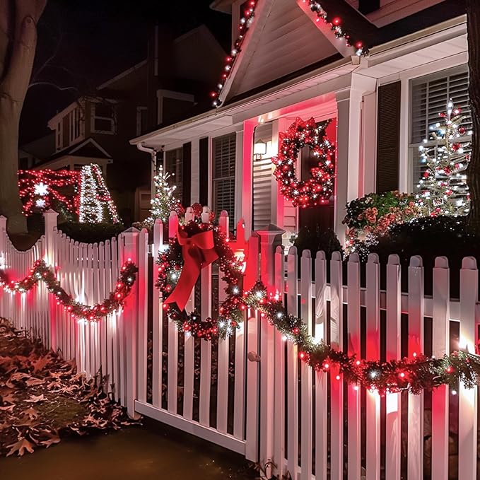 JMEXSUSS 2 Pack Solar String Lights Outdoor Waterproof Total 400 LED 151FT Solar Christmas Lights Outdoor 8 Modes Christmas Light for Outside Patio Yard Tree Decorations Red and White