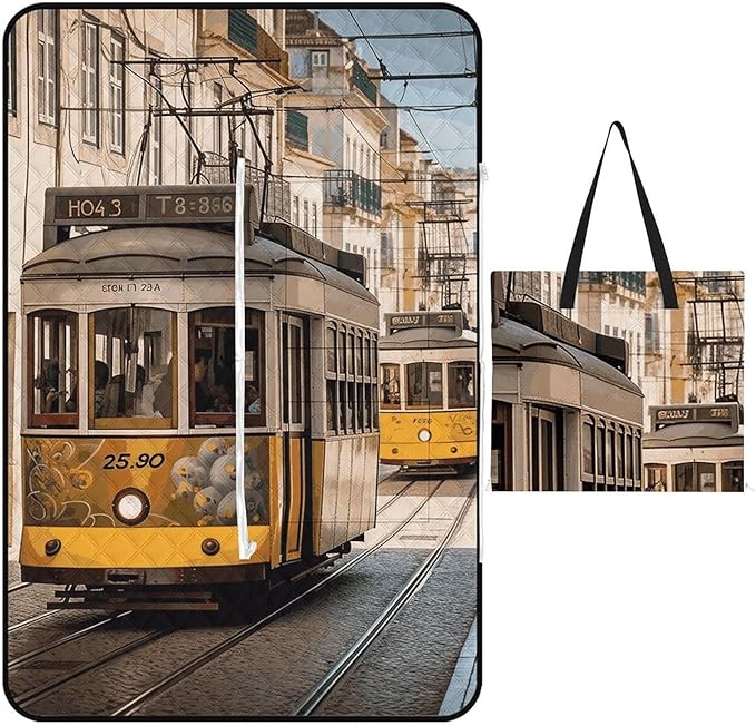 Zipper Lisbon Tram Style Picnic Mat Suitable for Travel Camping Park Or Home Use
