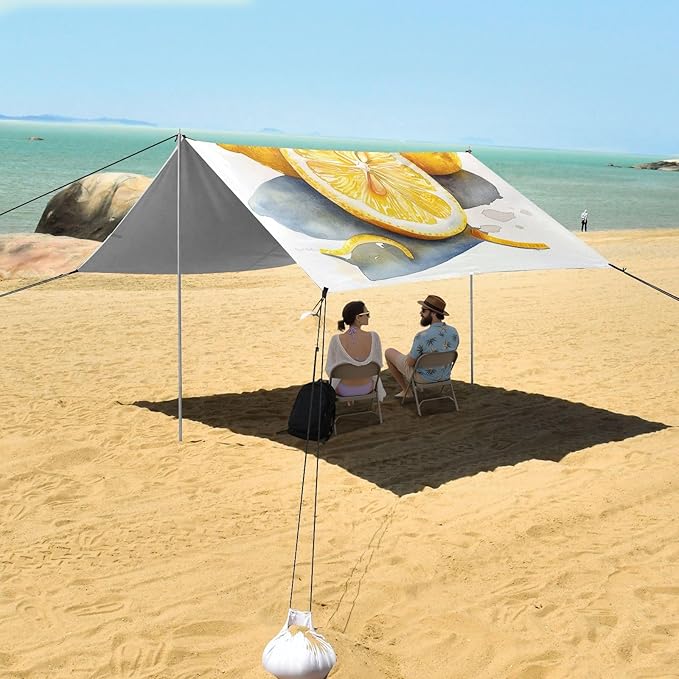 ALAZA Lemon Watercolour Beach Tent Sun Shelter UPF50+ Protection Beach Shade Canopy w/ 4 Sandbags for Outdoor Camping Fishing Backyard Fun Picnic 10x9 ft