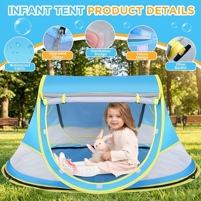 Baby Beach Tent Pop Up Beach Tent Sun Shade for Beach UPF 50+ UV Protection Sun Shelters for Infants with Carry Bag for Outdoor Travel Camping(Blue)