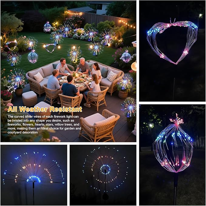 Solar Garden Firework Lights Outdoor Waterproof 6 Pack Solar Lighting with 8 Lighting Modes  120 LED Sparklers String Lights for Outside Decor Yard Pathway Halloween Decorations(Colorful)