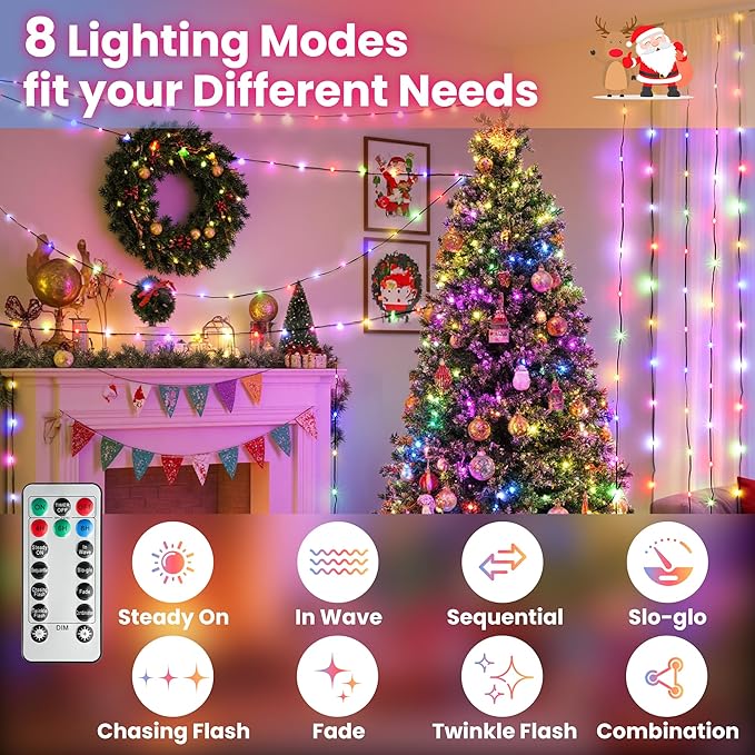 492FT 1500 LEDs String Lights with Remote Dimmable 8 Modes Timer &amp Memory Function Fairy Rope Lights for Christmas Holiday Party-Multicolor