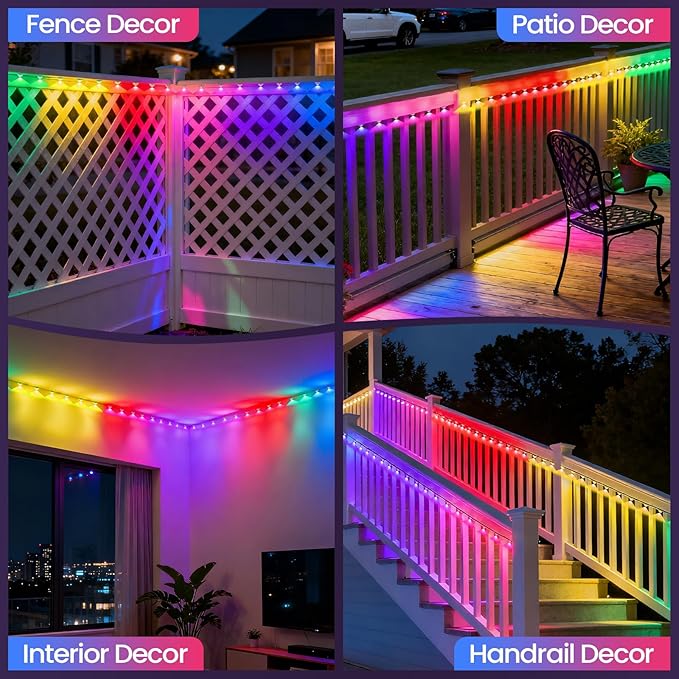 GOESWELL Smart Permanent Outdoor Lights for Patio: IP68 Waterproof Smart Balcony Lights with App &amp Remote Control - 16ft Garden Fence Light with 25 LED Bulbs for Railing Stair Decor