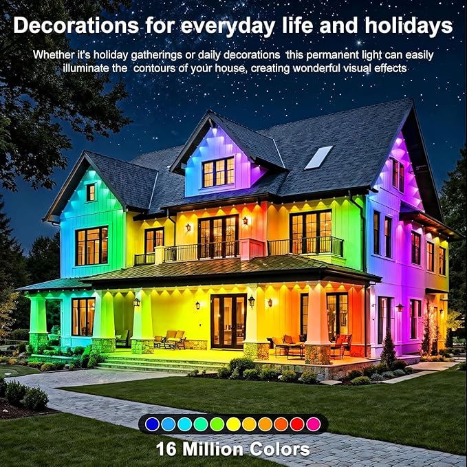 500FT Permanent Outdoor Lights Waterproof with Smart App Control RemoteDIY Scene ModesMusic Sync hronizationEaves Lights for Garden DecorDeckChristmas