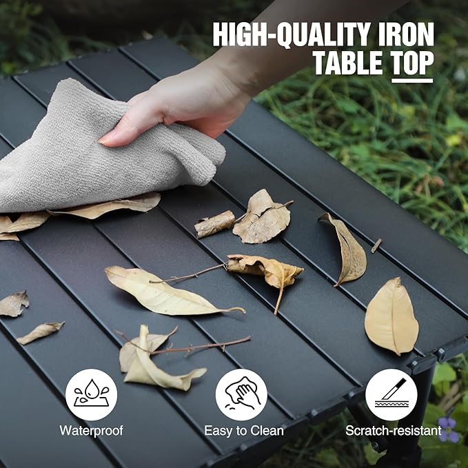 REDCAMP Roll Up Camping Tables That Fold Up Lightweight Portable Compact Metal Camp Table for Grill Outdoor Picnic Black Square 28x28 inches
