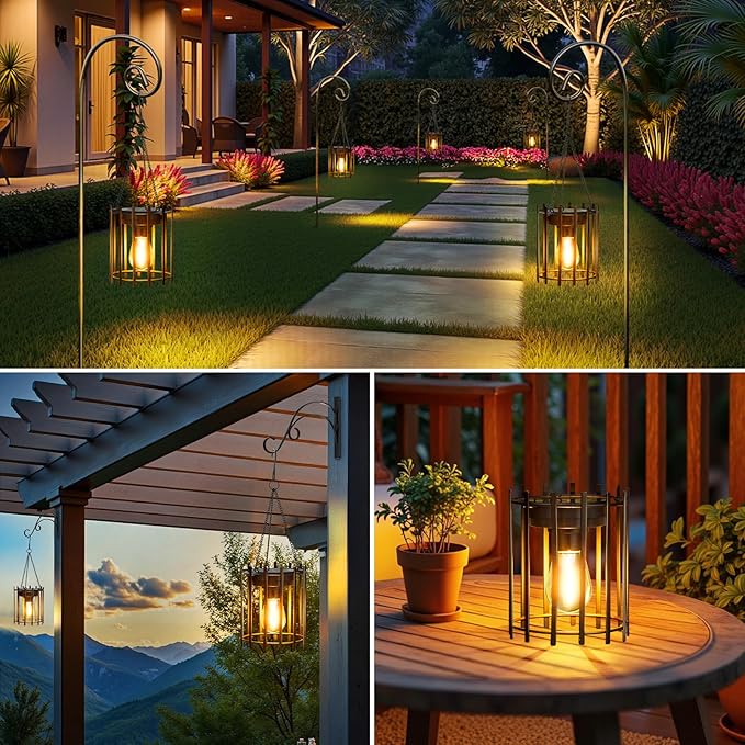 KOOPER Solar Lanterns Outdoor Waterproof 14.56 Upgraded Bright Hanging Solar Lights Outdoor Lanterns Decorative Auto ON/Off Metal Hanging Lantern Lights for Pathway Yard Patio Garden Decor 2 Pack