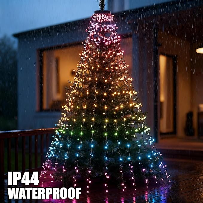 Dazzle Bright Smart Christmas Tree Lights 448 LED Color Changing Waterfall Tree Topper Lights with Remote &amp APP 8.2FT X 16 Lines RGB Christmas Light for Indoor Outdoor Party Xmas Decoration