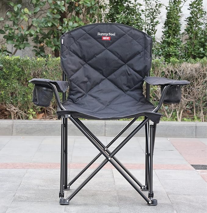 SUNNYFEEL XXL Oversized Camping Chair Heavy Duty 800 LBS for Big Tall People Padded Portable Folding Quad Lawn Chairs with Armrest Cup Holder &amp Pocket for Outdoor/Travel/Picnic/Camp/Sports