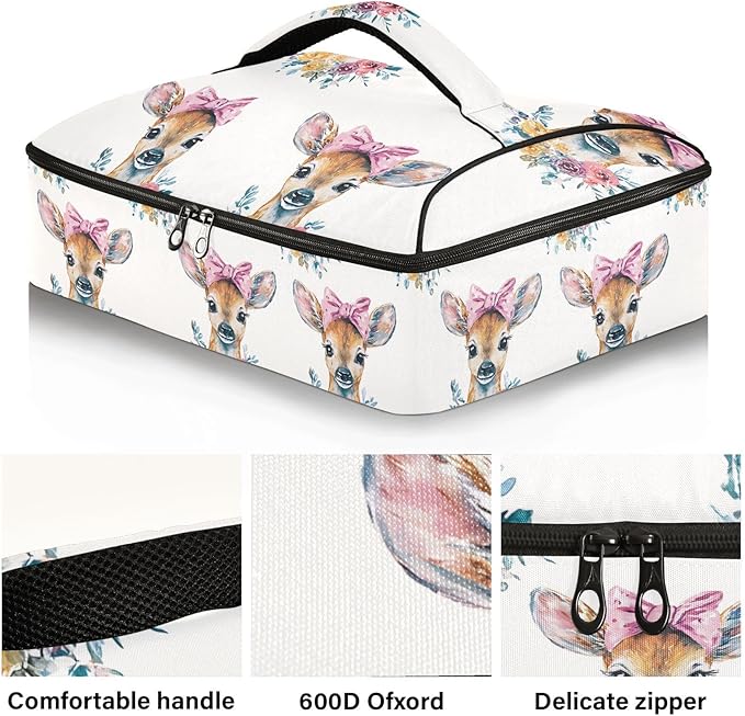 Casserole Carrier Watercolor Deer FaceInsulated Casserole Carrier for Hot or Cold Food Thermal Lunch Tote for Potluck Parties Picnic Beach Fits 9 x 13 Inches Baking Dish