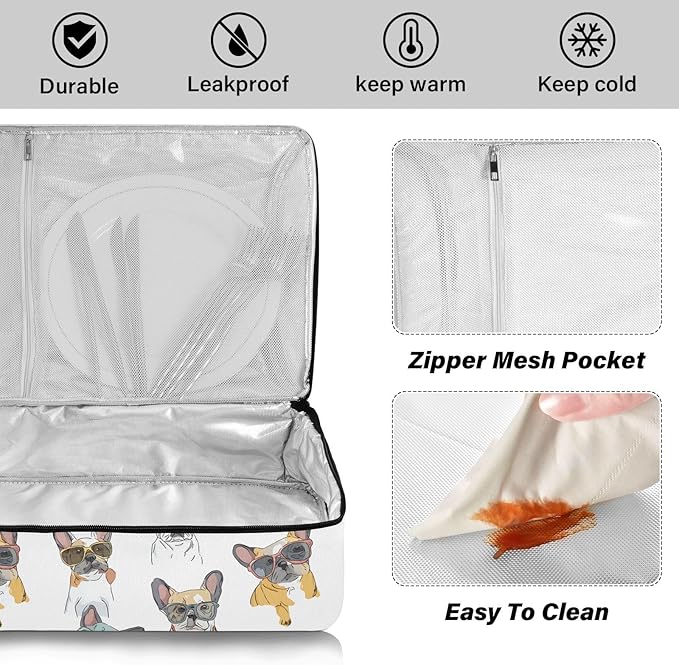 Casserole Carrier Cute Cartoon Dog PatternInsulated Casserole Carrier for Hot or Cold Food Thermal Lunch Tote for Potluck Parties Picnic Beach Fits 9 x 13 Inches Baking Dish
