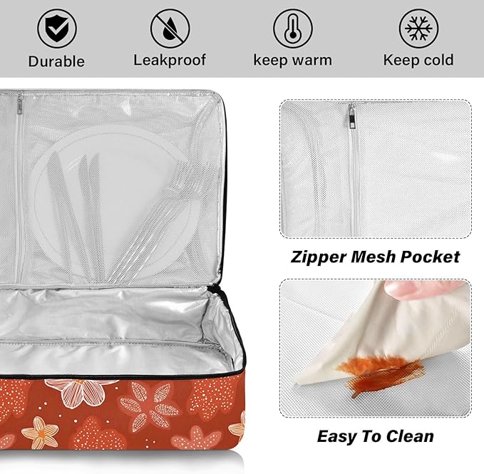Casserole Carrier Stars and FlowerInsulated Casserole Carrier for Hot or Cold Food Thermal Lunch Tote for Potluck Parties Picnic Beach Fits 9 x 13 Inches Baking Dish
