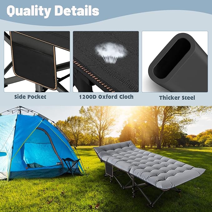 Slsy Folding Camping Cot Heavy Duty Folding Cot Camping Cot for Adults Portable Folding Outdoor Cot with Carry Bags for Outdoor Travel Camp Beach Vacation