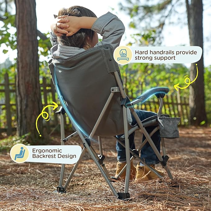 Busy Bee Oversized Kids Camping Chair with Cup Holder High Back Toddler Chair Kids Folding Chair Perfect for Beach &amp Outdoor Supports 150 Lbs.