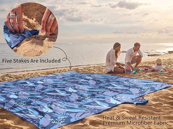 WEKAPO Beach Blanket Waterproof Sandproof Oversized Extra Large Beach Mat Sand Free Lightweight &amp Compact Sand Free Mat with 6 Stakes &amp 4 Corner Pockets