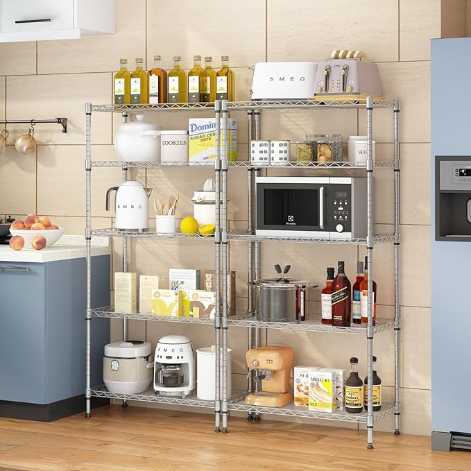 Adjustable Chrome Plated Iron Storage Rack 5-Layer Floor Standing Storage Rack Silver (35.43 X 13.78 X 70.87)“