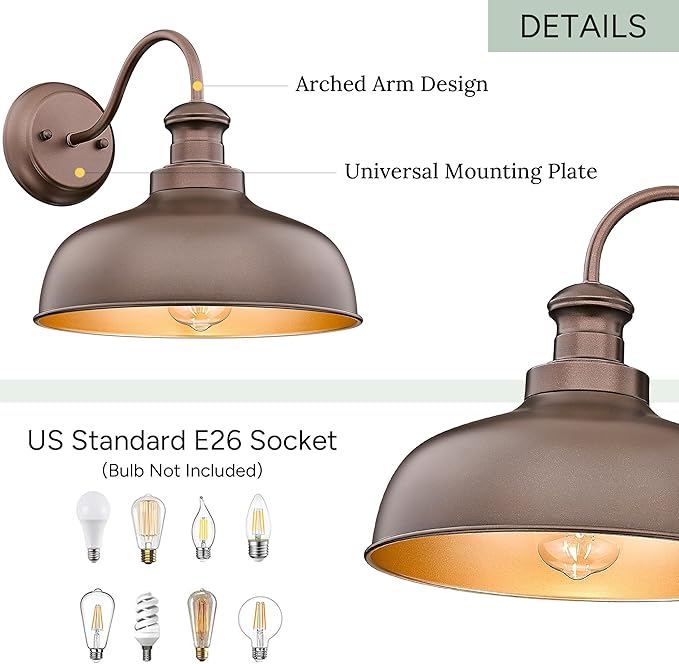 Outdoor Farmhouse Barn Light Outside Wall Sconce Weather Resistant Anti-Rust Farmhouse Exterior Wall Light Outdoor Lantern Lamp for Porch Garage Patio Entryway(Oil-Rubbed Bronze 4 Pack)
