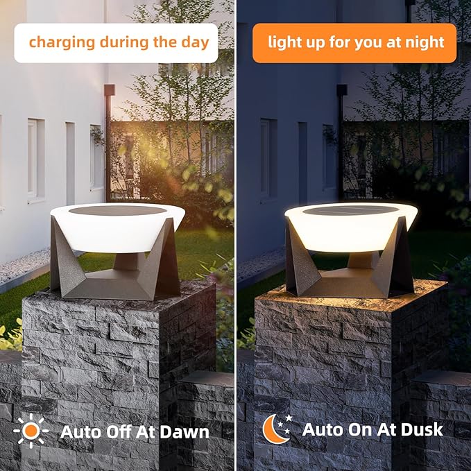 Solar Pillar Light15 Large Outdoor Post Lights Modern Column Cap Lights Dusk to Dawn Post Lamp IP54 Waterproof Deck Lantern 3000K Luxury LED Lighting for Entrance Patio Garden Decoration
