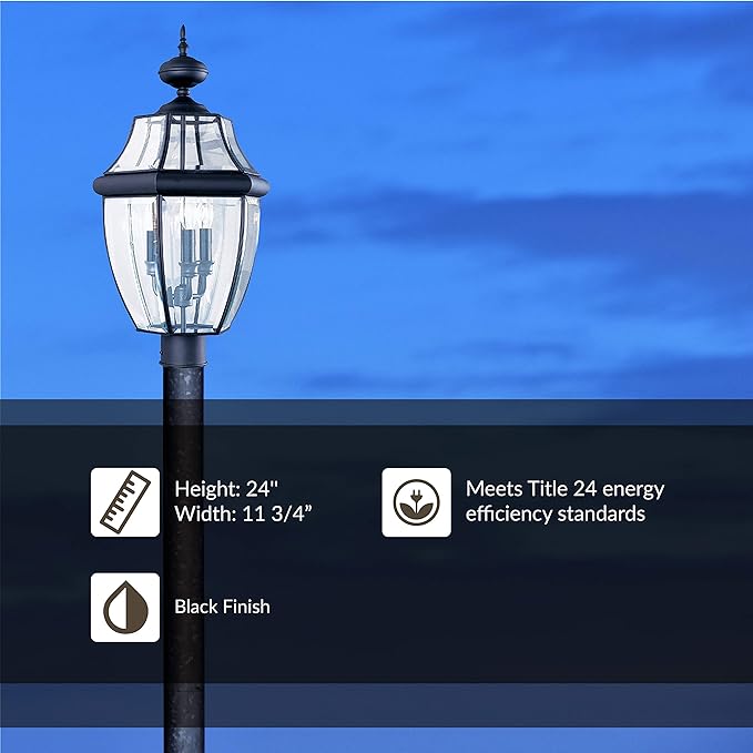 Sea Gull Lighting 8239-12 Lancaster Outdoor Post Lantern Outside Fixture 24'' Height Black
