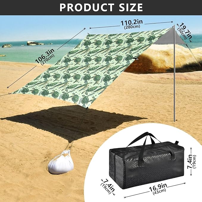 ALAZA Green Sea Turtle Bubble Beach Tent Sun Shelter UPF50+ Protection Beach Shade Canopy w/ 4 Sandbags for Outdoor Camping Fishing Backyard Fun Picnic 10x9 ft