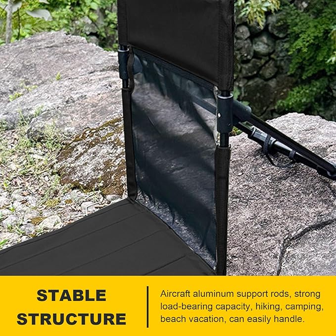 Beach Mat Lounge Chair Folding Beach Lounger with Breathable Mesh Backrest Lightweight Floor Chair for Swimming Pool Camping Fishing Hiking Travel(Black)
