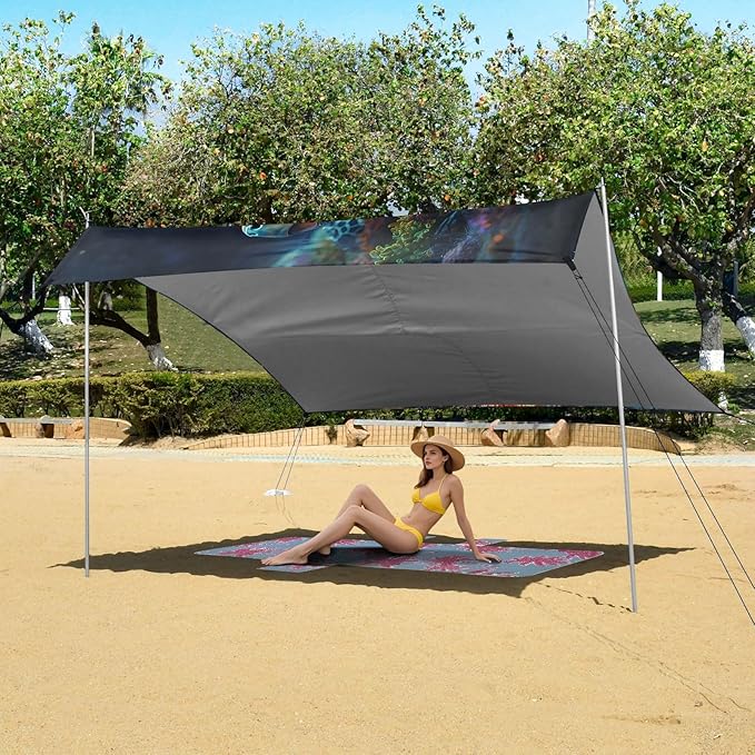 ALAZA Sea Turtle Corals Beach Tent Sun Shelter UPF50+ Protection Beach Shade Canopy w/ 4 Sandbags for Outdoor Camping Fishing Backyard Fun Picnic 10x9 ft