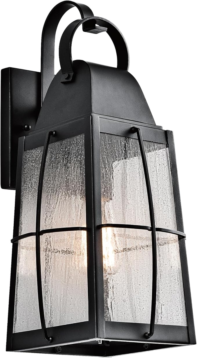 Kichler Tolerand 17.75 Outdoor Wall Light in Textured Black 1-Light Exterior Wall Sconce Porch Light with Clear Seeded Glass (17.75 H x 7.75 W) 49553BKT