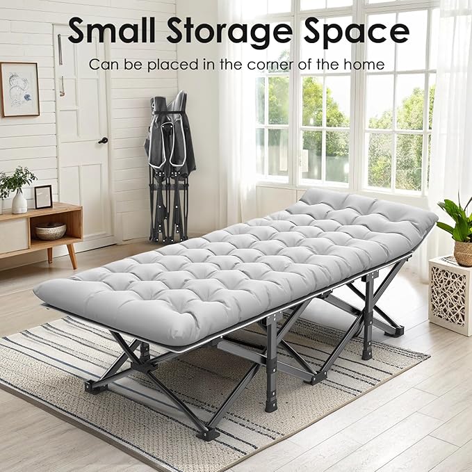 Suteck Camping Cot 32In XXL Folding Camping Cot Heavy Duty Sleeping Bed for Adults 1200D Double Layer Oxford Cots for Camping W/Pilllow Mattress Carry Bag for Home Office Nap Beach Travel 900LBS