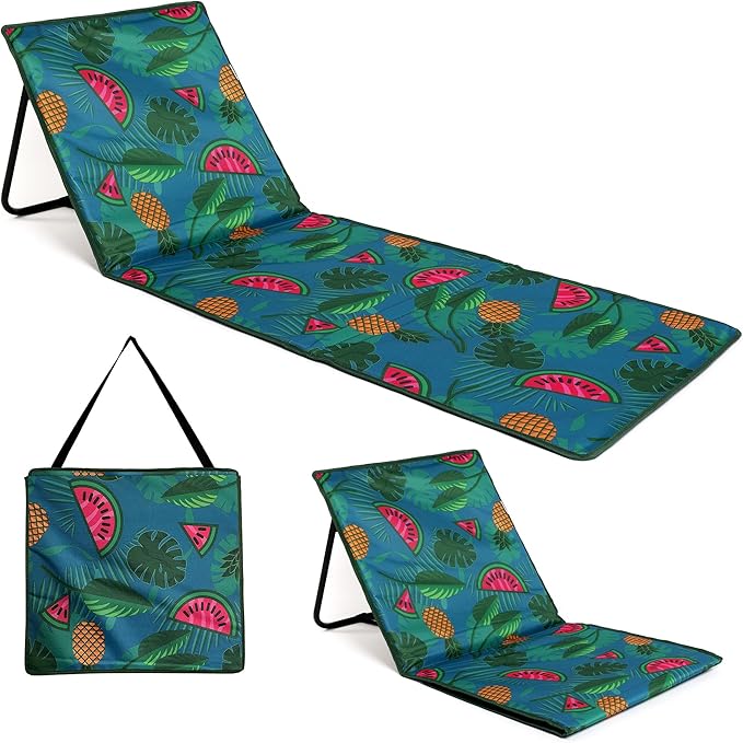 just be... Beach Sun Mat Folding Lightweight Portable Adjustable Sunbathing Recliner with Backrest Support and Valuables Pocket for Holidays Garden Camping Park and Festivals - Tropical