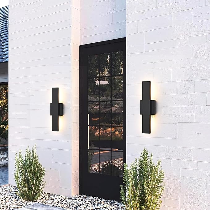 Outdoor Modern LED Wall Light Fixtures Black Linear Exterior Wall Sconces 20W Modern Porch Patio Light Fixture Waterproof Outdoor Wall Lights Outside Lights for House Garage Front Door Patio 2pack