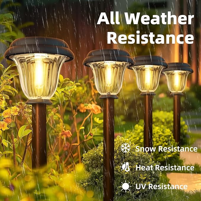 Solar Lights Outdoor 6 Pack Metal Solar Pathway Lights Heavy Duty Stainless Steel &amp Glass Auto On/Off Waterproof Garden Lights for Driveway Landscape Walkway Yard Outdoor Decor (Warm White)