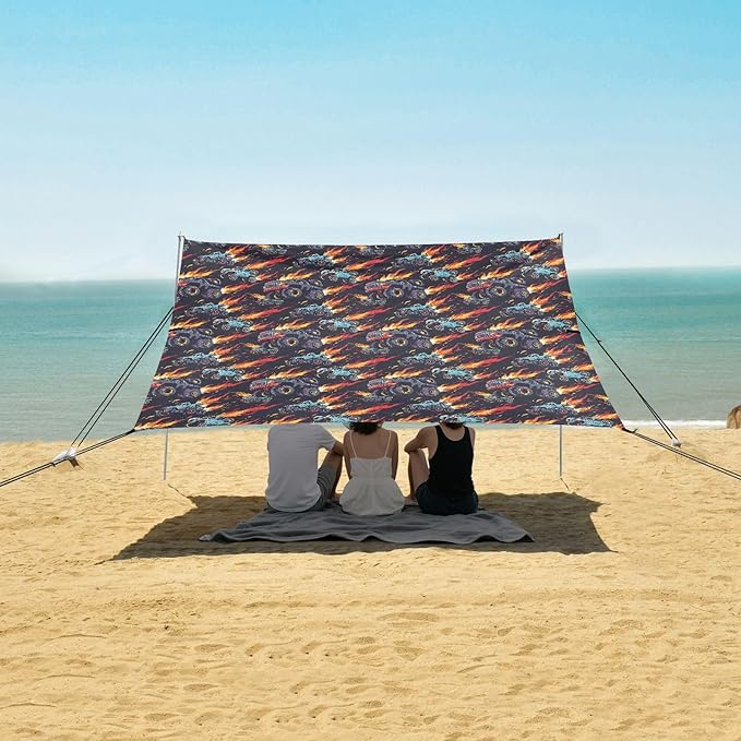 ALAZA Monster Truck Running Beach Tent Sun Shelter UPF50+ Protection Beach Shade Canopy w/ 4 Sandbags for Outdoor Camping Fishing Backyard Fun Picnic 10x9 ft