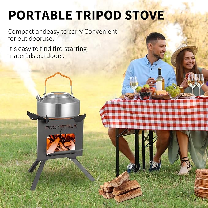 Portable Tripod Camping StoveWood-Burning Rocket Stove with Carry Bag Ideal for Camping Backyard Cooking &amp Outdoor Adventures