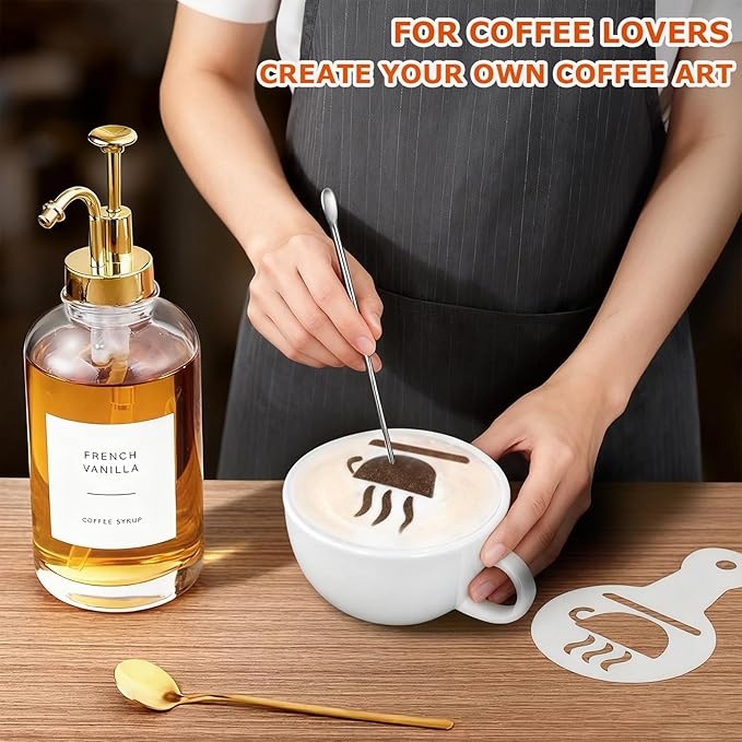 Coffee Syrup Dispenser for Bar Glass Syrup Bottle with Pump Coffee Pump Dispenser Bottle with Tray Spoon for Station16.9 oz 500 ml