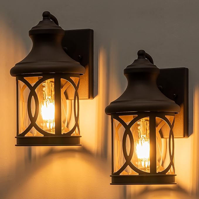 2-Pack Outdoor Wall Lights Porch Lights Waterproof Outdoor Wall Sconce Exterior Light Fixture Bronze Finish with Clear Glass Shade for Garage Patio Front Door Balcony